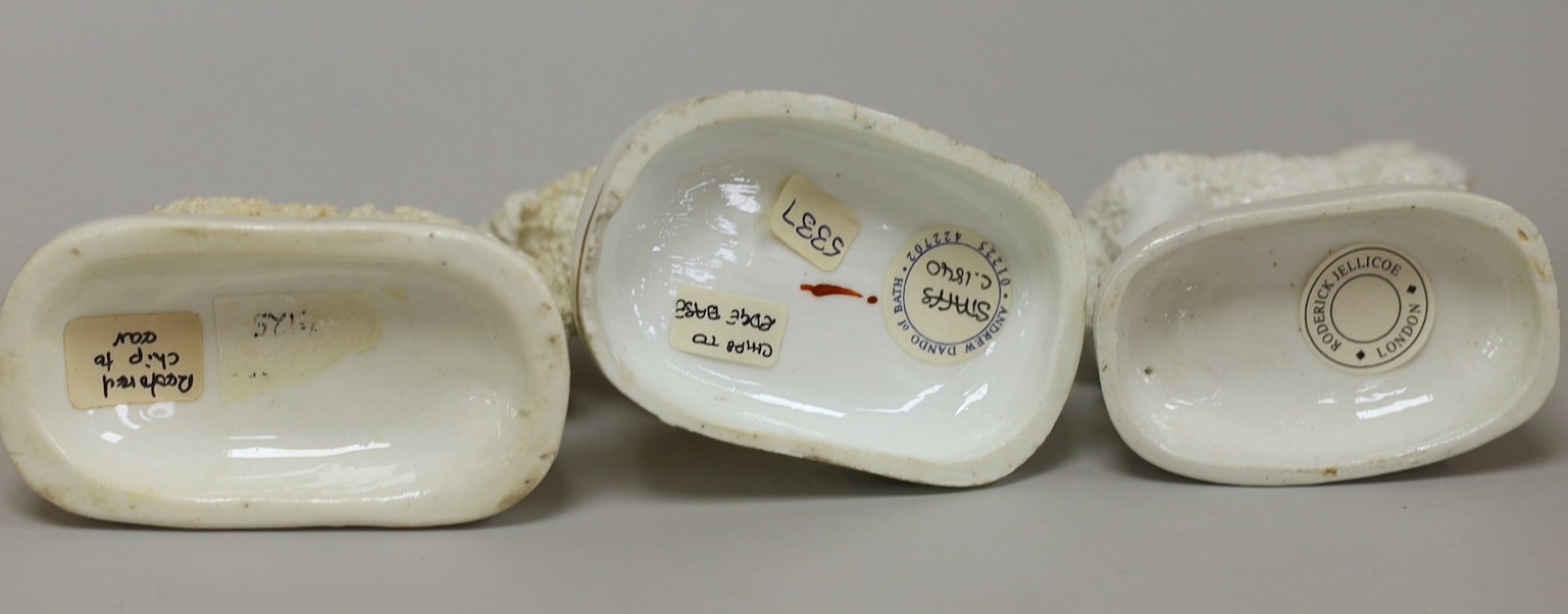 Three small Staffordshire models of standing sheep, c.1830-50, longest 7cm , Provenance: Dennis G.Rice collection